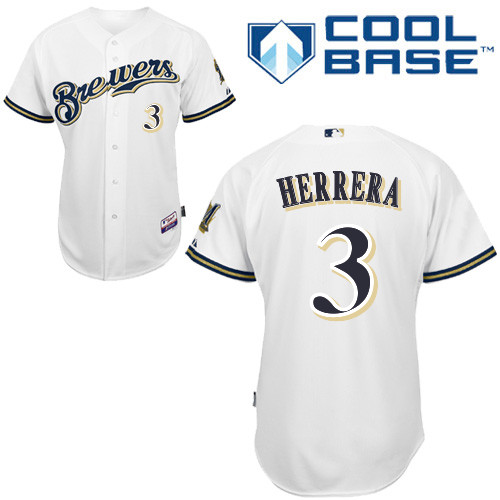 Elian Herrera #3 MLB Jersey-Milwaukee Brewers Men's Authentic Home White Cool Base Baseball Jersey
